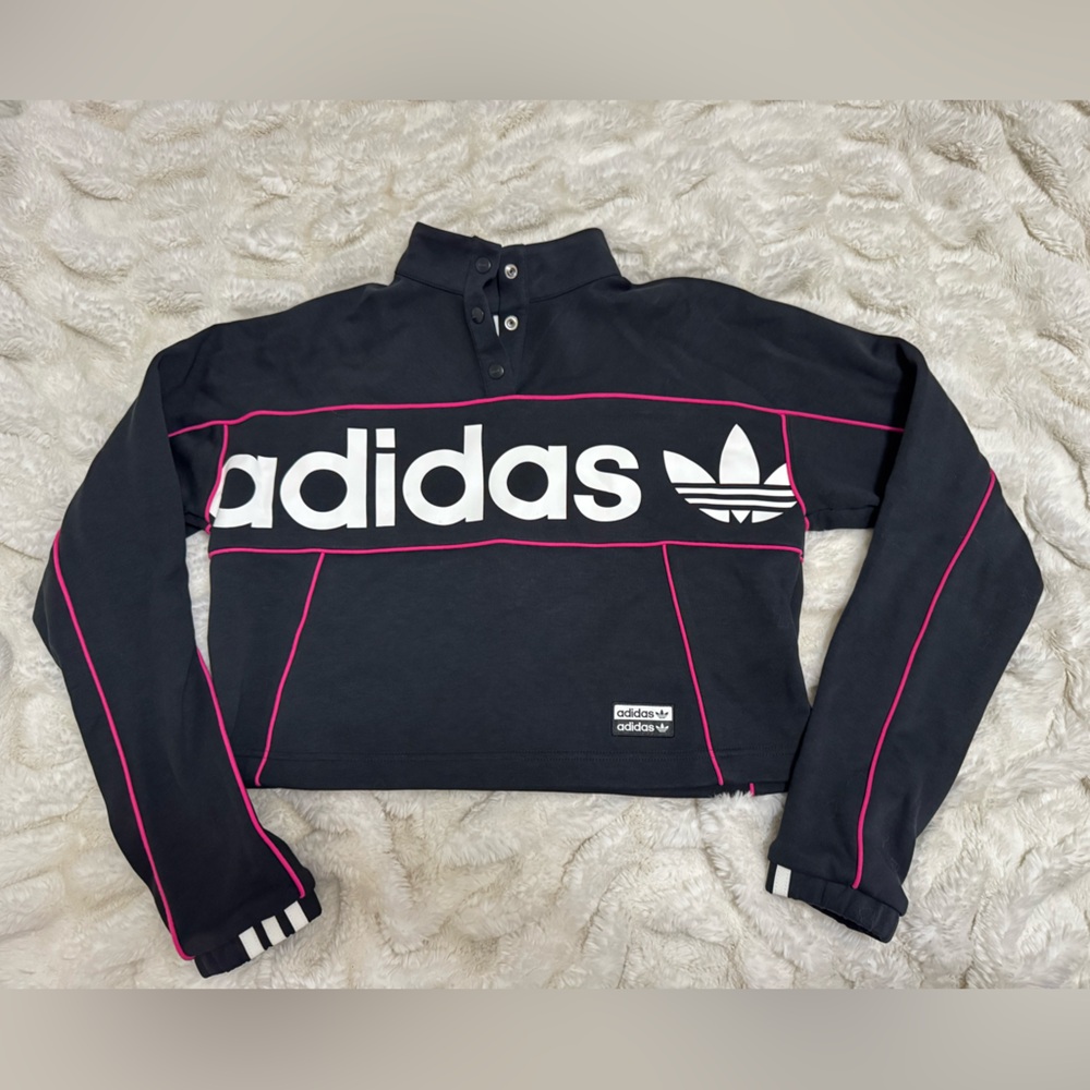 Adidas Dark Gray Polo with Pink Stripe